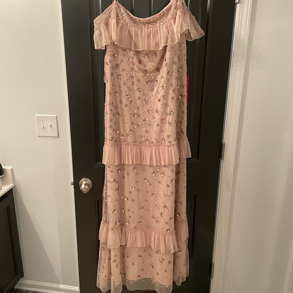 Adrianna Papel NWT bridesmaids dress 16 spaghetti strap w off shoulder detail